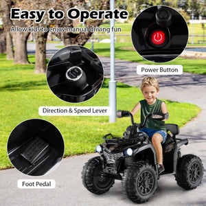 12V Kids Ride On ATV 4 Wheeler with MP3 and Headlights-Solid Black