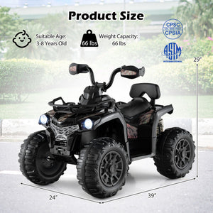 12V Kids Ride On ATV 4 Wheeler with MP3 and Headlights-Solid Black