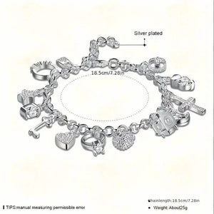 13 Pendant Charm Bracelet - Cubic Zirconia, No Plating, Fashion Jewelry Chain