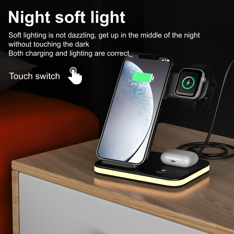 4-in-1 Wireless Charging Stand with Night Light by Infinite Basics
