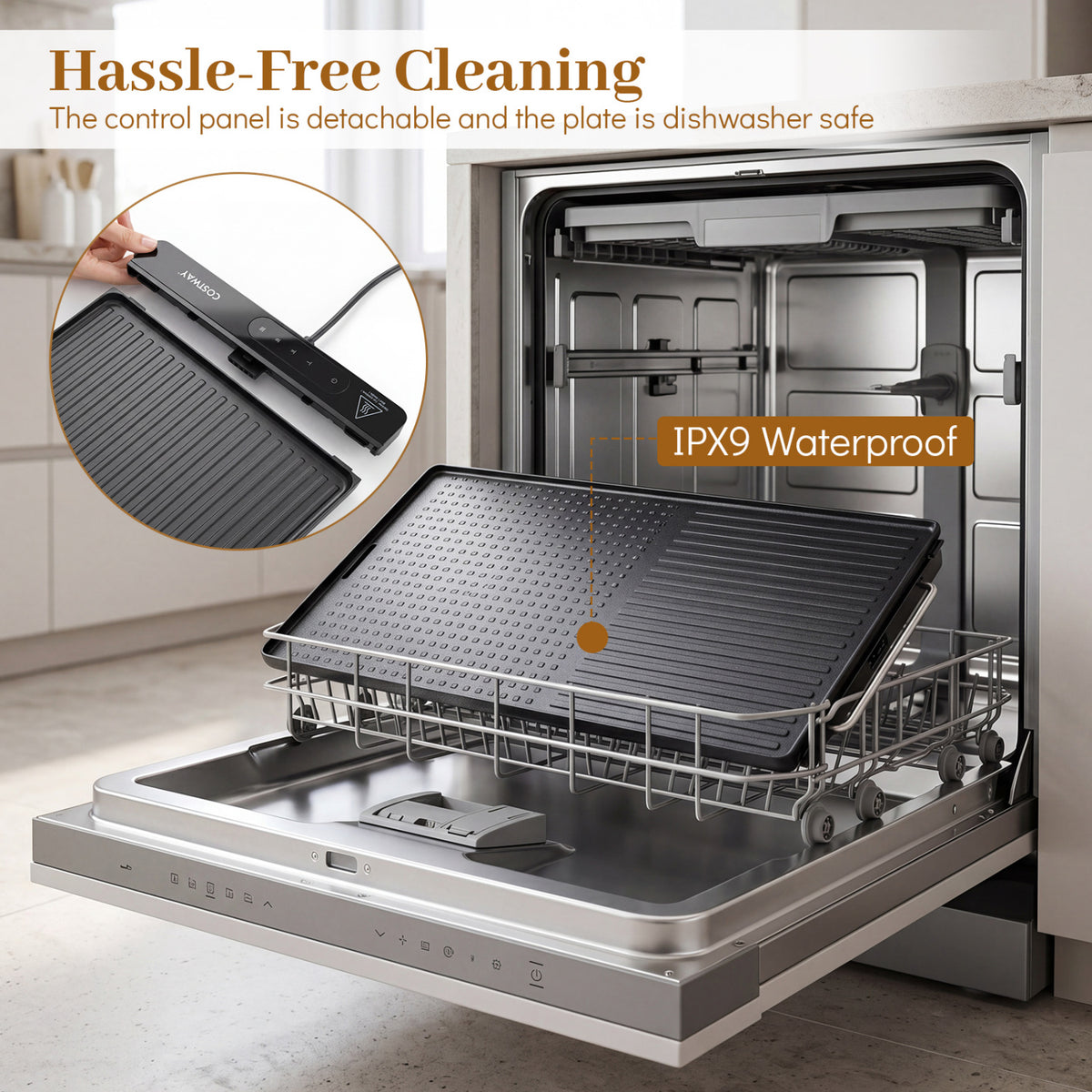 1300W Indoor Electric Grill with Removable Touch Panel-Black