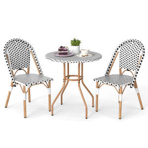 3 Piece French Bistro Table Chair Set with Outdoor Wicker Round Table and 2 Dining Chairs