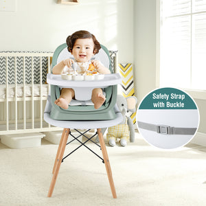 6-in-1 Convertible Baby High Chair with Adjustable Removable Tray-Green