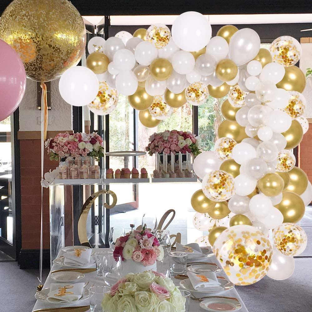 133pcs Confetti Gold Silver And White Balloon Arch Garland Kit For Bridal Baby Shower Wedding Birthday Graduation party Luxury Birthday Party Decoration