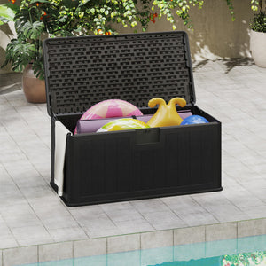 100 Gallon Large Deck Box with Lockable Lid for Patio-Black