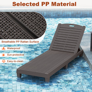 Outdoor PP Chaise Lounge Chairs Set of 2 with 4-Position Adjustable Backrests-Coffee