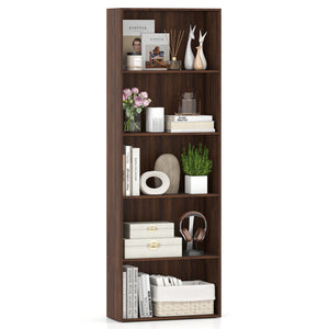 5-Shelf Storage Bookcase Modern Multi-Functional Display Cabinet Furniture-Walnut
