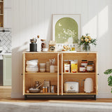 50 Inch Buffet Sideboard Cabinet with 4 Rattan Doors and Adjustable Shelves-Natural