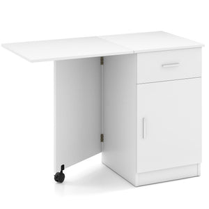 Folding Computer Desk with Drawer Mobile Home Office Desk with Cabinet-White