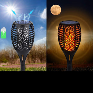 33/96 LED Solar Stainless Steel Torch Lamp For Yard Garden Pathway Doorway Courtyard