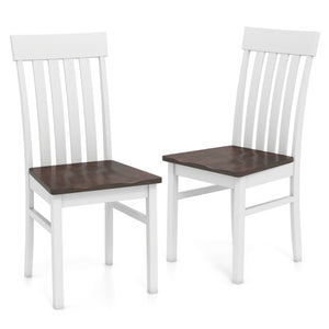 Set of 2 Kitchen Armless Dining Chairs with Slatted High Backrests-White