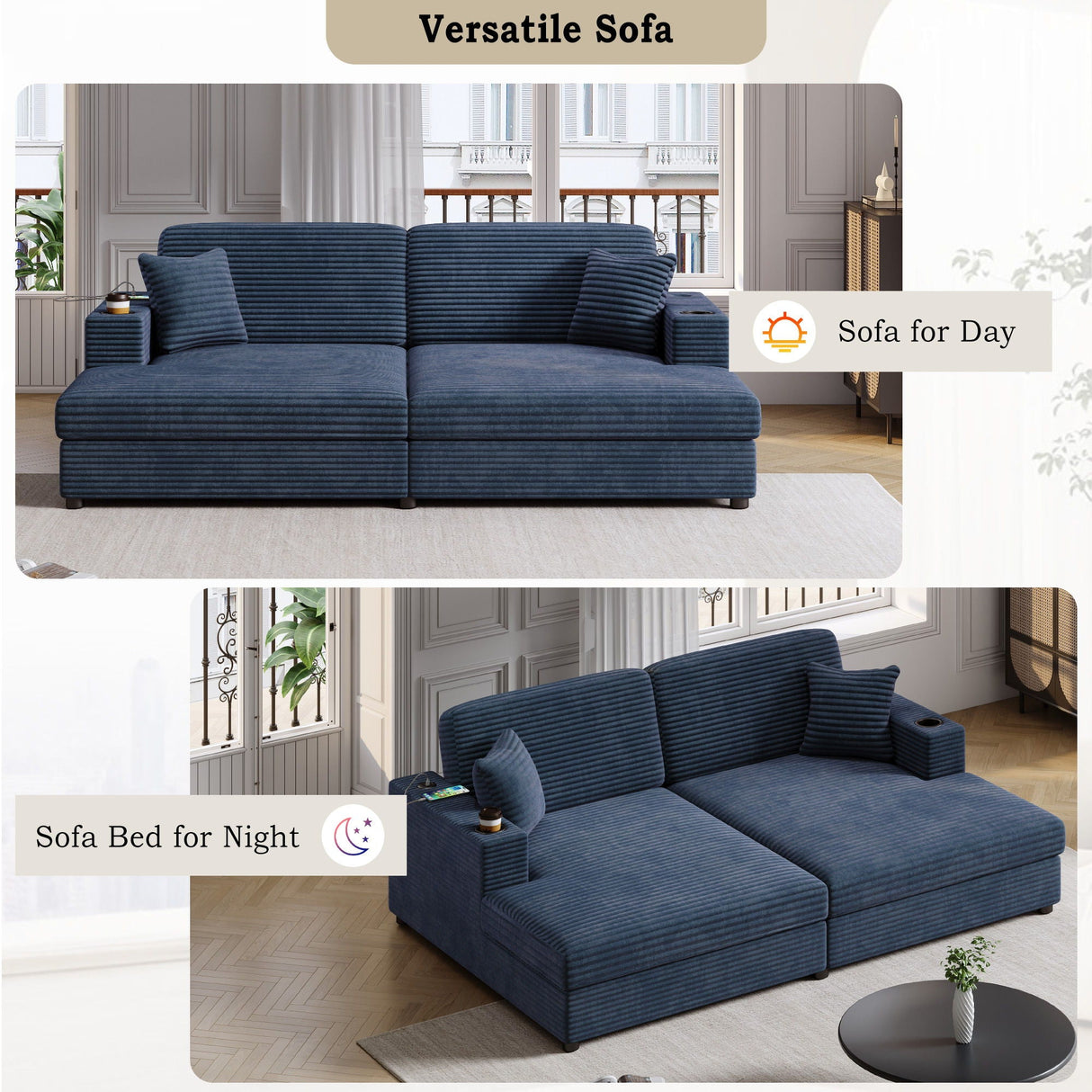 Oversized Loveseat Chaise With 2 USB Ports, 2 Cup Holders And 2 Throw Pillows by Couch.com