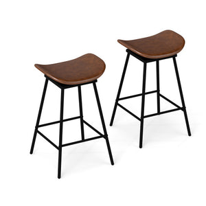 Set of 2 Swivel Barstools Faux Leather Upholstered Backless with Footrest-Brown