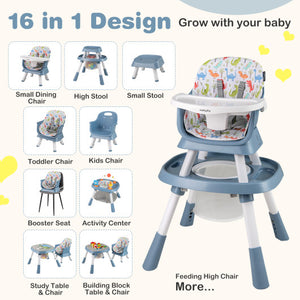 16-in-1 Baby High Chair with Activity Center and Booster Seat for Babies and Toddlers-Grey