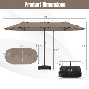 13FT Double-sided Patio Twin Table Umbrella with Crank Handle-Tan