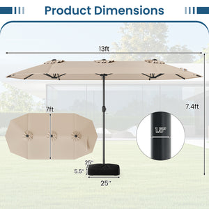 13FT Double-sided Patio Umbrella with Solar Lights for Garden Pool Backyard-Beige