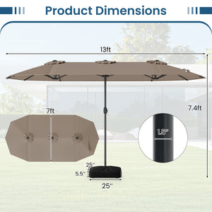 13FT Double-sided Patio Umbrella with Solar Lights for Garden Pool Backyard-Coffee