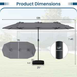 13FT Double-sided Patio Umbrella with Solar Lights for Garden Pool Backyard-Gray