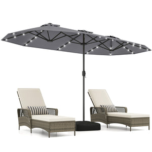 13FT Double-sided Patio Umbrella with Solar Lights for Garden Pool Backyard-Gray