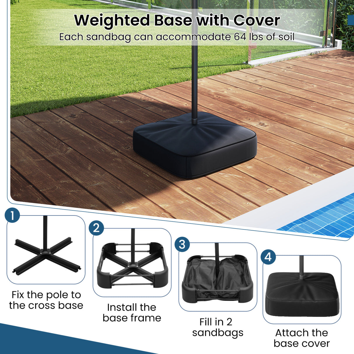 13FT Double-sided Patio Umbrella with Solar Lights for Garden Pool Backyard-Gray
