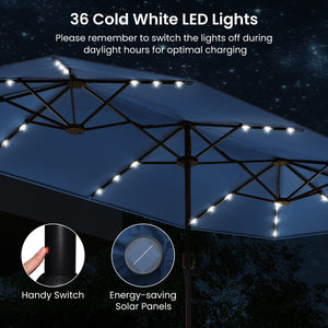 13FT Double-sided Patio Umbrella with Solar Lights for Garden Pool Backyard-Navy