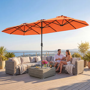 13FT Double-sided Patio Umbrella with Solar Lights for Garden Pool Backyard-Orange