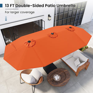 13FT Double-sided Patio Umbrella with Solar Lights for Garden Pool Backyard-Orange