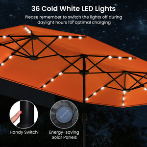 13FT Double-sided Patio Umbrella with Solar Lights for Garden Pool Backyard-Orange
