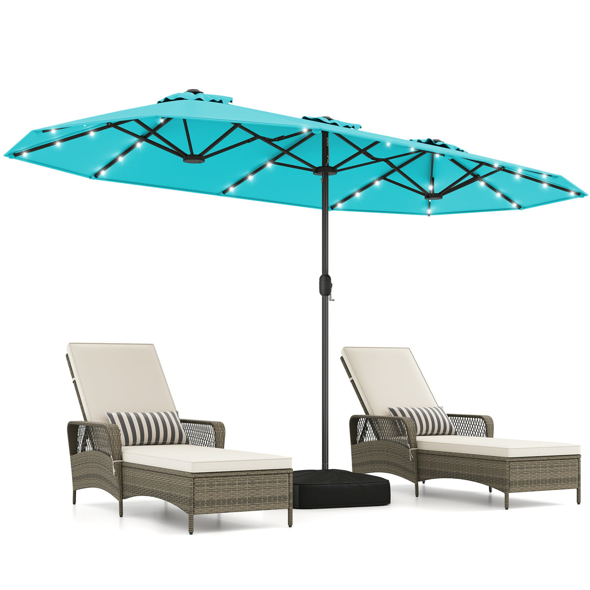 13FT Double-sided Patio Umbrella with Solar Lights for Garden Pool Backyard-Turquoise