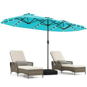 13FT Double-sided Patio Umbrella with Solar Lights for Garden Pool Backyard-Turquoise