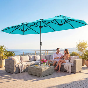 13FT Double-sided Patio Umbrella with Solar Lights for Garden Pool Backyard-Turquoise