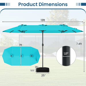 13FT Double-sided Patio Umbrella with Solar Lights for Garden Pool Backyard-Turquoise