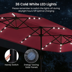 13FT Double-sided Patio Umbrella with Solar Lights for Garden Pool Backyard-Red