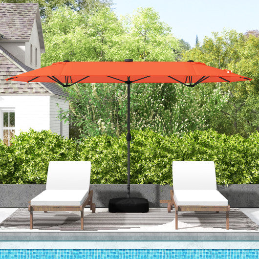 13FT Double-sided Patio Umbrella with Solar Lights for Garden Pool Backyard-Orange