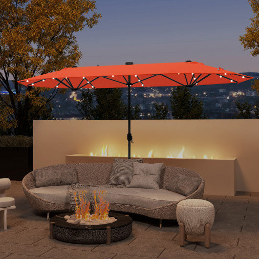 13FT Double-sided Patio Umbrella with Solar Lights for Garden Pool Backyard-Orange