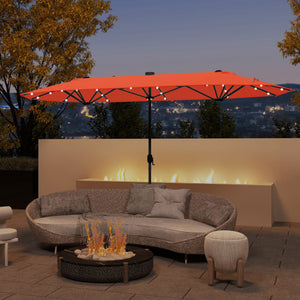 13FT Double-sided Patio Umbrella with Solar Lights for Garden Pool Backyard-Orange