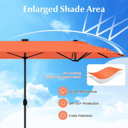 13FT Double-sided Patio Umbrella with Solar Lights for Garden Pool Backyard-Orange