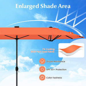 13FT Double-sided Patio Umbrella with Solar Lights for Garden Pool Backyard-Orange