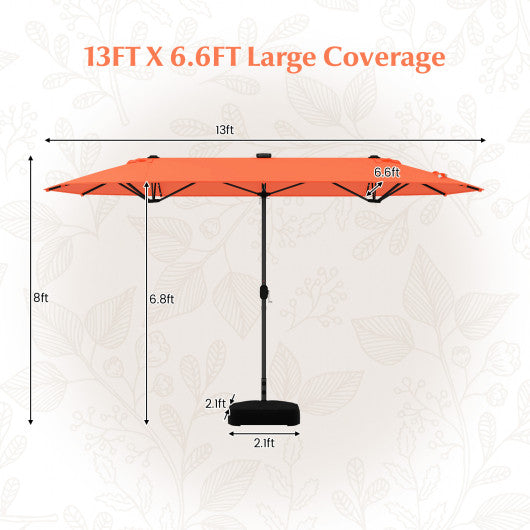 13FT Double-sided Patio Umbrella with Solar Lights for Garden Pool Backyard-Orange