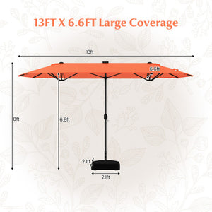 13FT Double-sided Patio Umbrella with Solar Lights for Garden Pool Backyard-Orange