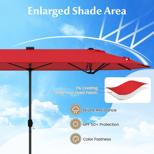 13FT Double-sided Patio Umbrella with Solar Lights for Garden Pool Backyard-Red