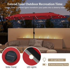 13FT Double-sided Patio Umbrella with Solar Lights for Garden Pool Backyard-Red