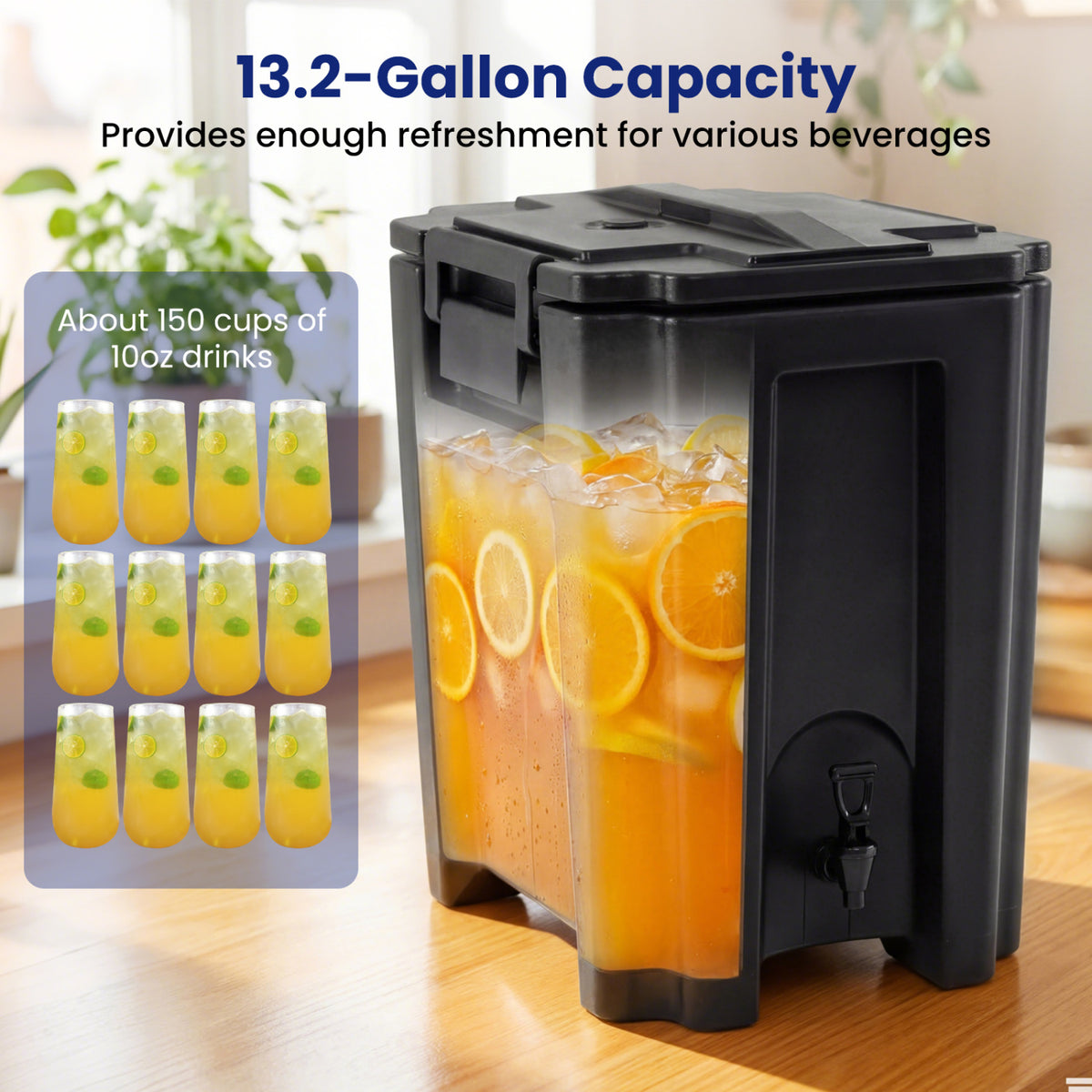 13.2 Gal Insulated Beverage Dispenser Commercial with Two-Stage Faucet-2 Pieces