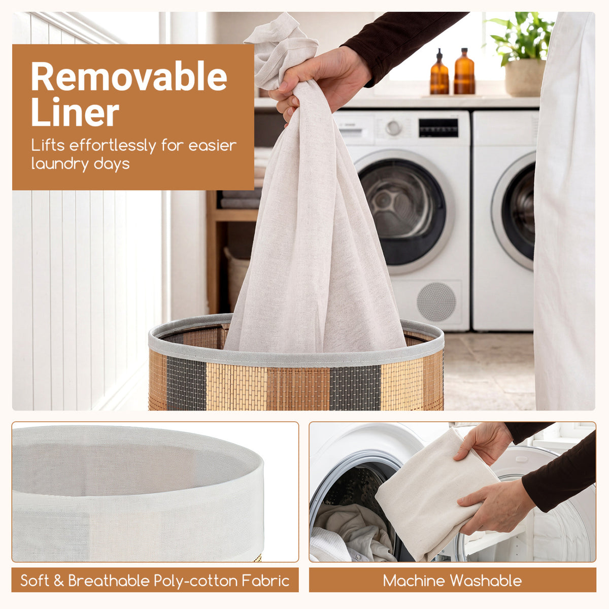 13.2 Gal Laundry Hamper with Removable and Machine-Washable Liner-Multicolor