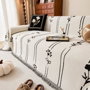 Chenille Jacquard Sofa Throw Cover with Tassel Soft Thick Couch Protector Blanket