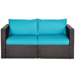 2PCS Patio Rattan Sectional Conversation Sofa Set-Blue
