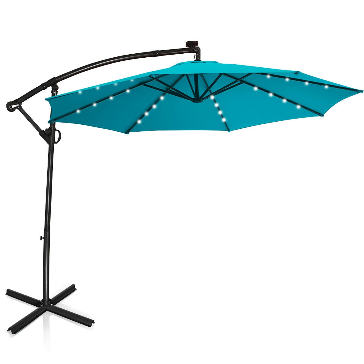10 ft 360 ° Rotation Solar Powered LED Patio Offset Umbrella without Weight Base-Beige