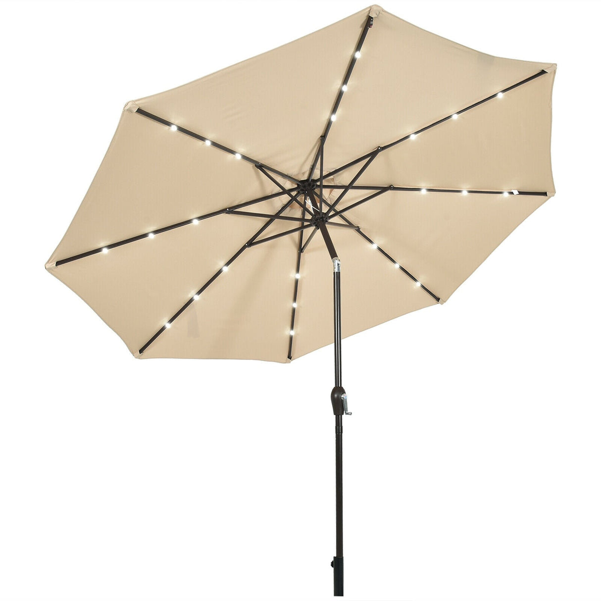 10' Solar LED Lighted Patio Market Umbrella Shade Tilt Adjustment Crank-Beige by DirectDeals
