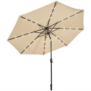 10' Solar LED Lighted Patio Market Umbrella Shade Tilt Adjustment Crank-Beige by DirectDeals