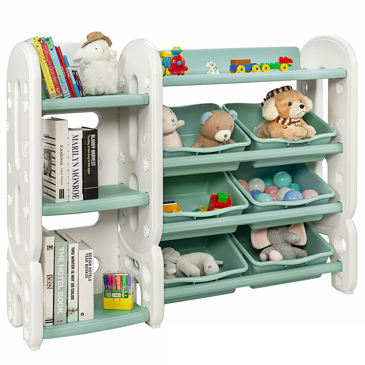 Kids Toy Storage Organizer with Bins and Multi-Layer Shelf for Bedroom Playroom -Blue